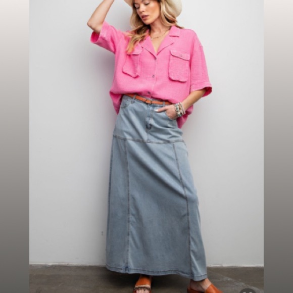 NEW WASHED DENIM MAXI SKIRT MUST HAVE - Picture 3 of 8